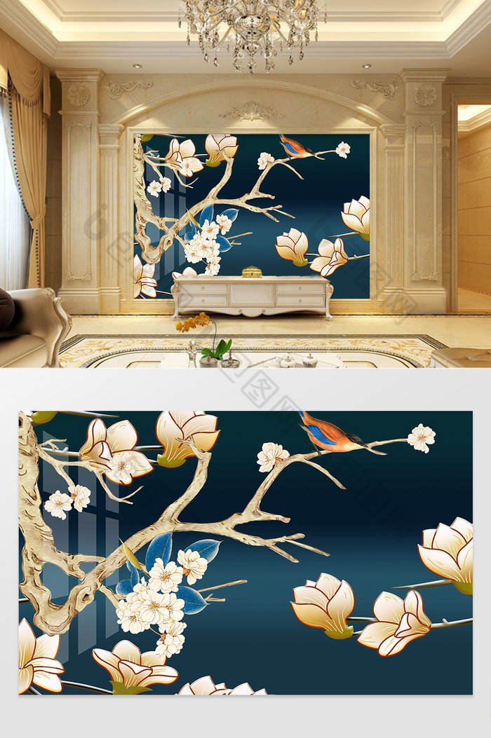 新中式花朵花鸟浮雕现代装饰背景墙图片图片