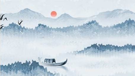 中国风水墨古风山水画背景视频