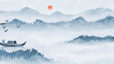 中国风水墨古风山水画背景视频