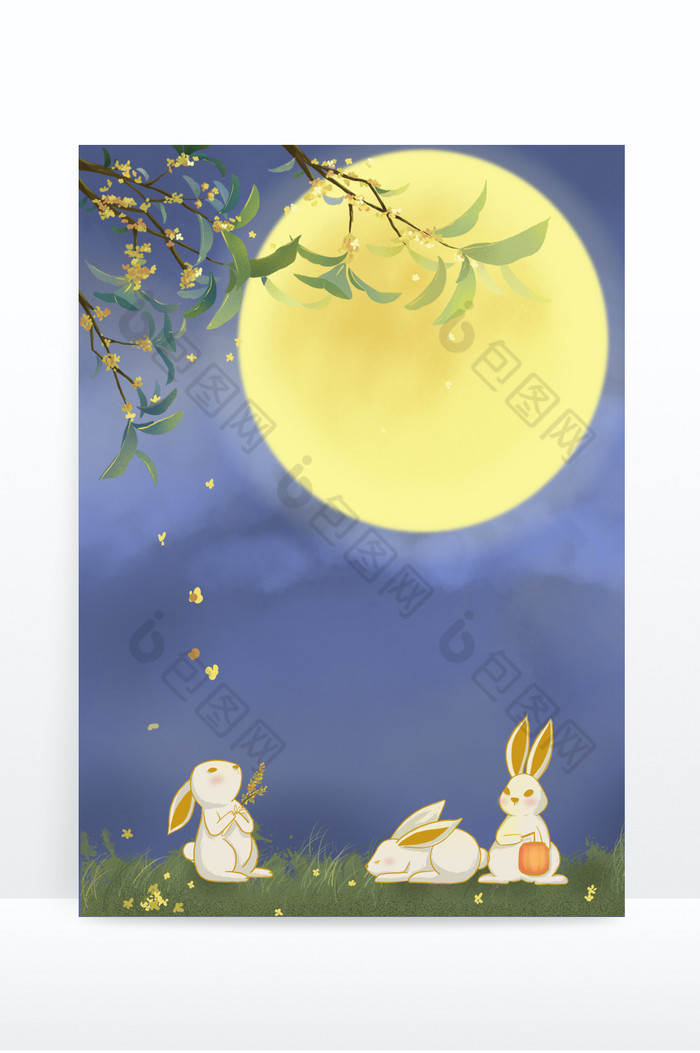 中秋节兔子于桂花树下赏月图片图片