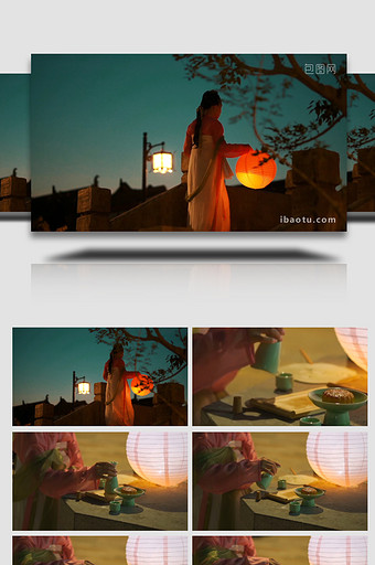 唯美古风氛围中秋赏月吃月饼视频图片