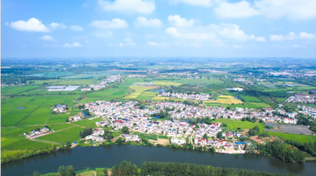 美丽乡村农田村落河流4K航拍