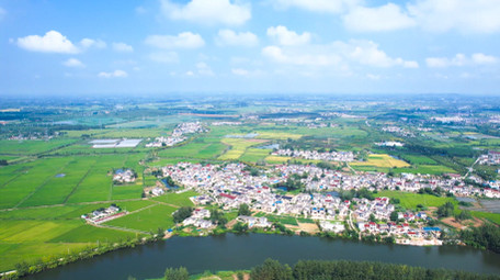 美丽乡村农田村落河流4K航拍