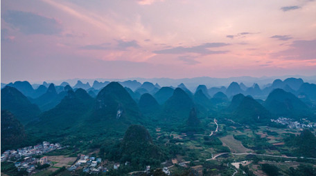 自然唯美桂林<strong>乡村</strong>晚霞航拍延时