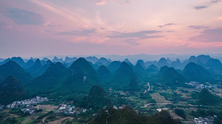 自然唯美桂林<strong>乡村</strong>晚霞航拍延时