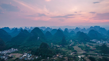 自然唯美桂林<strong>乡村</strong>晚霞航拍延时