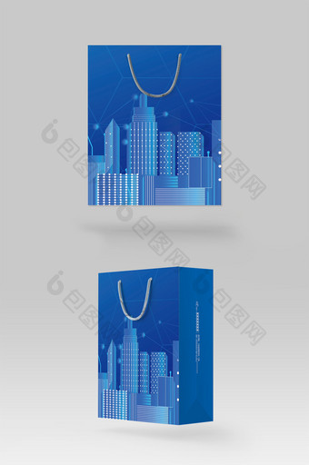 科技风手提袋包装智慧城市蓝色图片