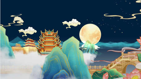 复古风蓝色国潮背景视频AE模板