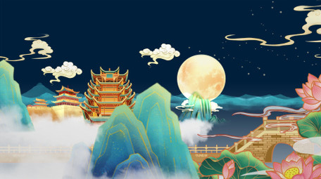 复古风蓝色国潮背景视频AE模板