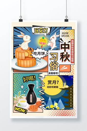 漫画分镜风中秋节习俗海报图片
