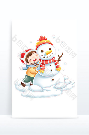 可爱冬季卡通儿童堆雪人玩雪元素图片