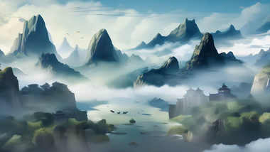 国风山水自然风光背景视频