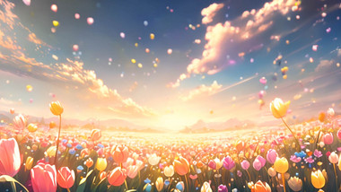 缤纷炫彩的花海插画创意背景视频