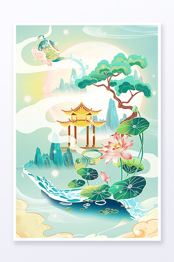 中国风24节气立夏风景建筑插画图片