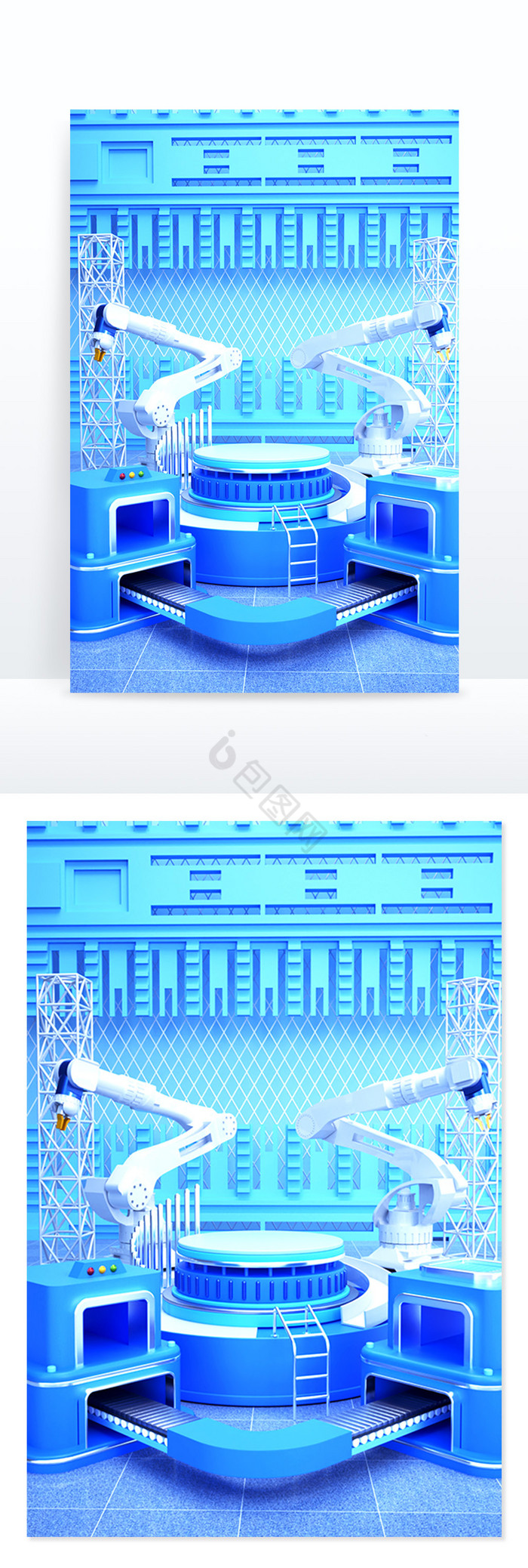 蓝色3D科技工厂电商促销展台