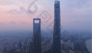 上海三件套建筑清晨航拍