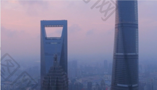 上海三件套建筑清晨航拍