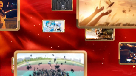 祖国红色怀旧红绸照片墙AE模板