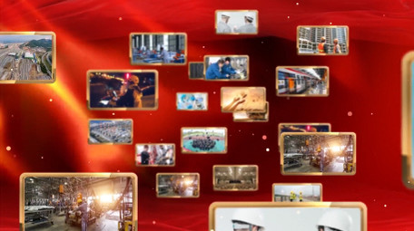 祖国红色怀旧红绸照片墙AE模板