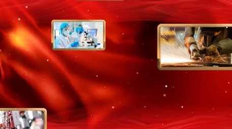 祖国红色怀旧红绸照片墙AE模板