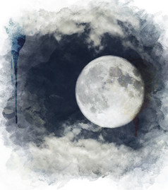 手绘风夜晚的月亮摄影图