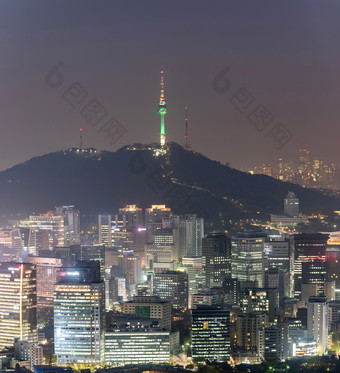 暗色调首尔夜景摄影图