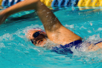 蓝色调游泳比赛的人摄影图