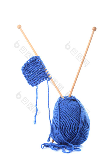 毛衣针和蓝色毛线
