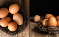 暗色调在篮子中的小鸡蛋摄影图