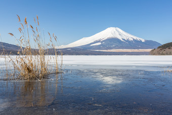 蓝色调美丽富士山摄影图