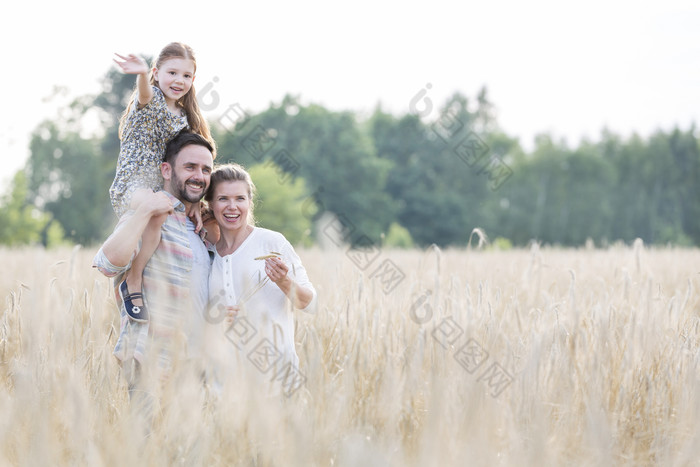 清新风格在麦田里的家人摄影图