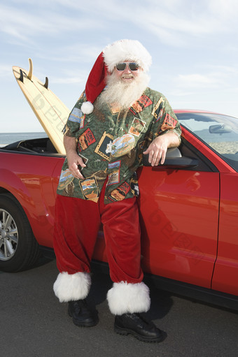 清新开车的圣诞老人摄影图