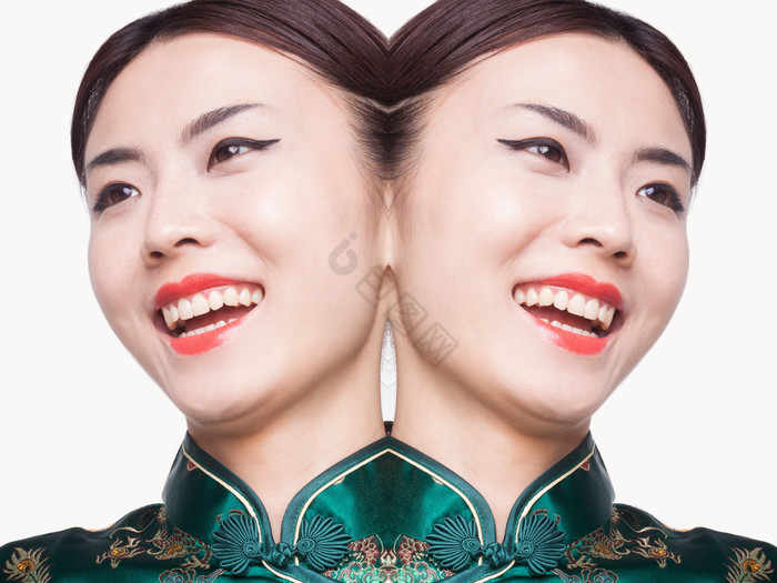 女人成熟的绿色旗袍中国风韵味微笑
