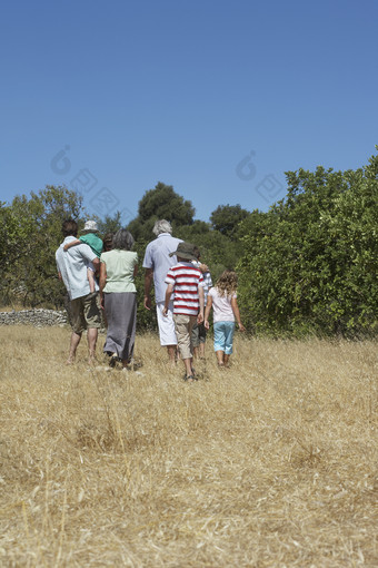 荒草草地上的一家人背景