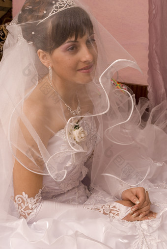 盖着头纱的新娘摄影图