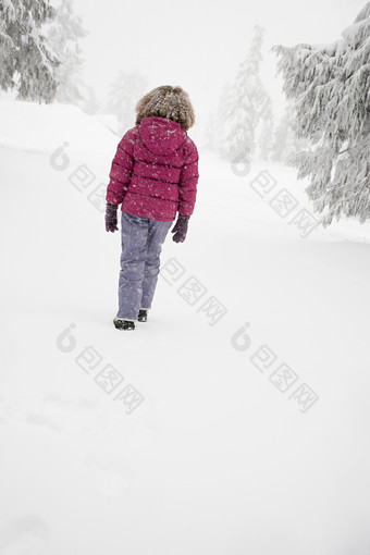 灰色调雪中行走摄影图