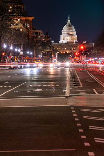 美国国会大厦夜景摄影图