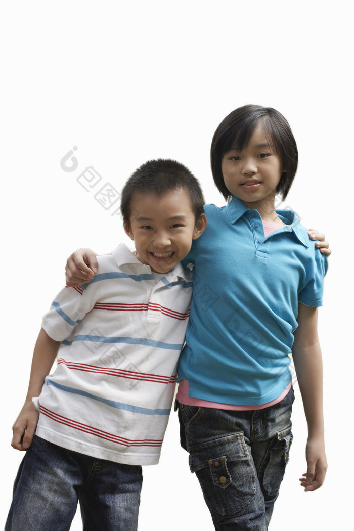 简约风格两个亚洲孩子摄影图