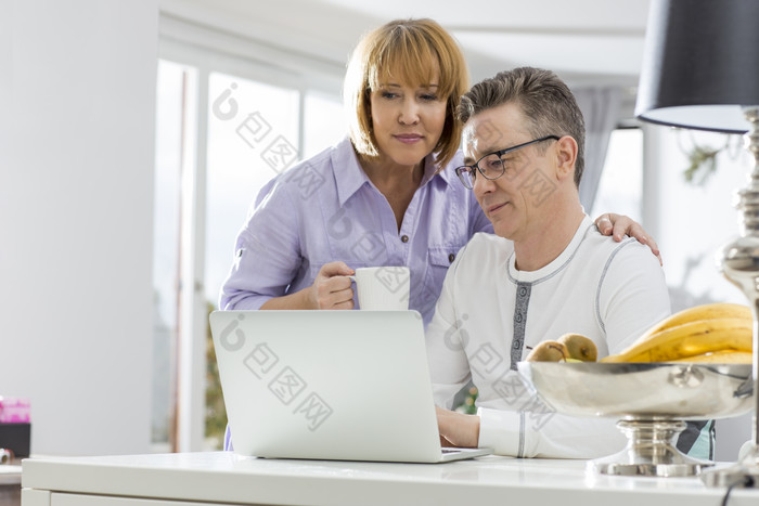灰色调看电脑的夫妻摄影图