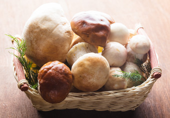 篮子里的菌类白蘑菇
