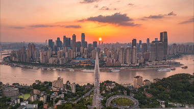 重庆城市<strong>日落</strong>黄昏航拍延时