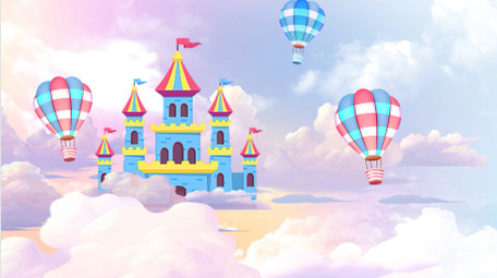 大气云朵穿梭气球飞升运动卡通高清背景视频