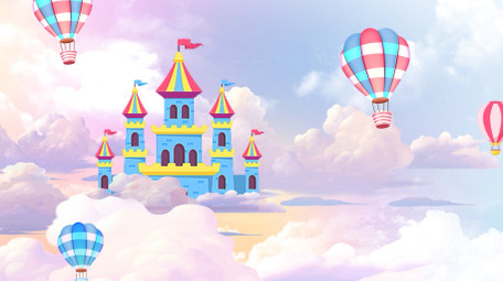 大气云朵穿梭气球飞升运动卡通高清背景视频