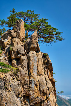 山峰树木蓝天摄影图片