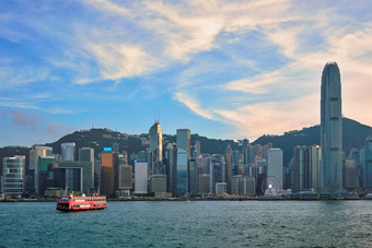 在香港城市景观市中心日落