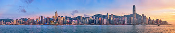 在香港城市景观摩天大楼天际线