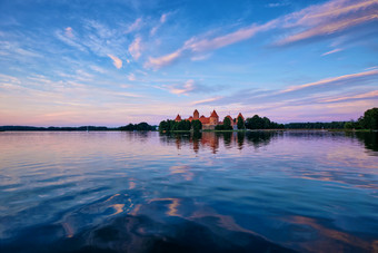 特拉凯立陶宛城堡晚霞