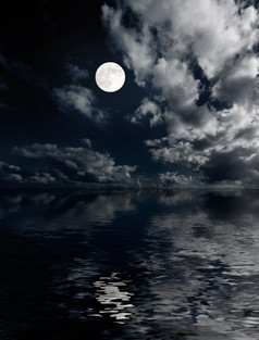 夜晚月亮水面摄影图片