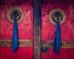 印度佛教红色大门摄影图片