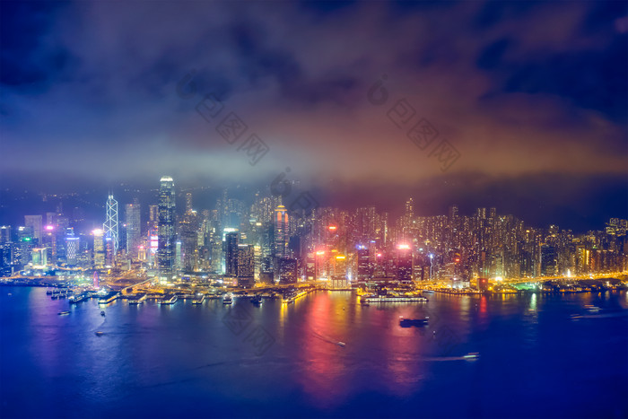 在香港城市景观市中心黄昏